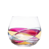 Luxury stemless hand-painted wine glass inspired by the designs of Antoni Gaudi and Sagrada Familia. White background. Cornet Barcelona